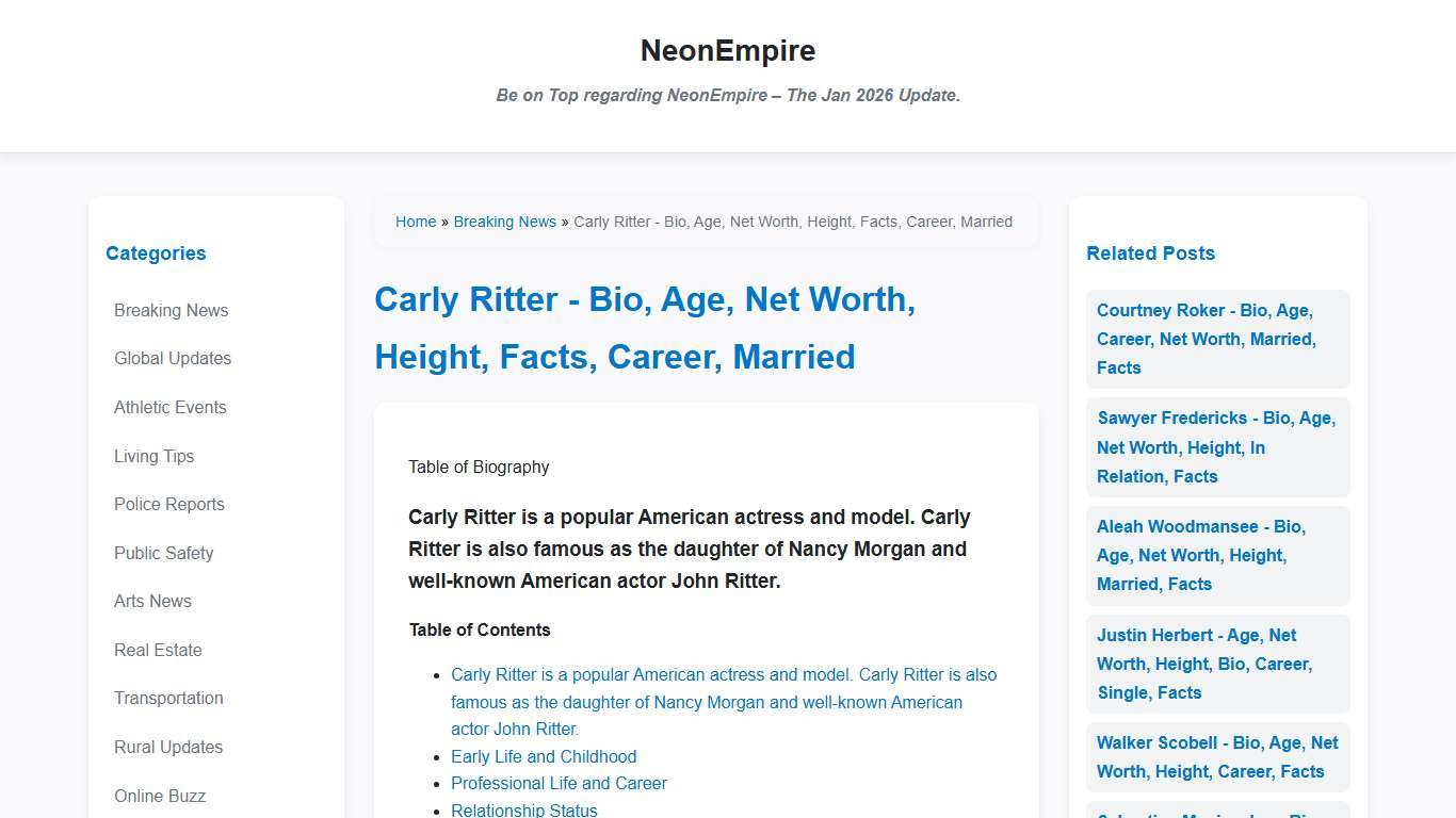 Carly Ritter - Bio, Age, Net Worth, Height, Facts, Career, Married